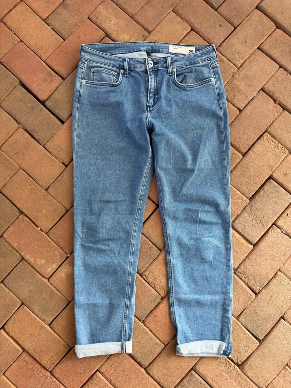 Rag & Bone Dre Low-Rise Slim Boyfriend Jeans — Meadow Wash, Size 29